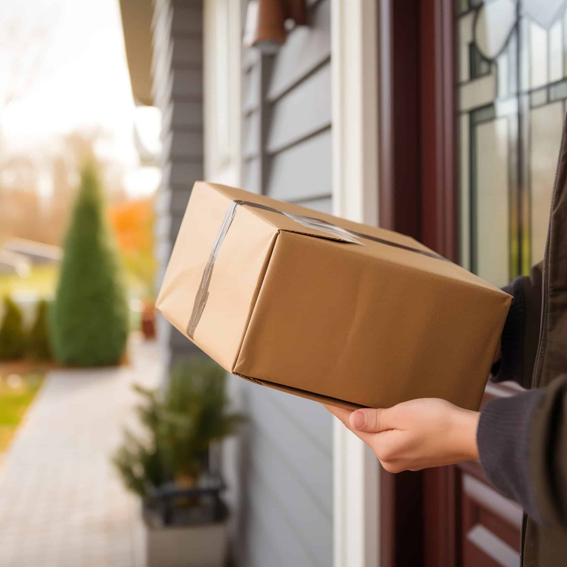 illustration of A person holding a package in their hands and dr